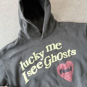 Lucky Me I See Ghosts Kanye West Style Gray Baggy Hoodie Flame Pullover Sz XL